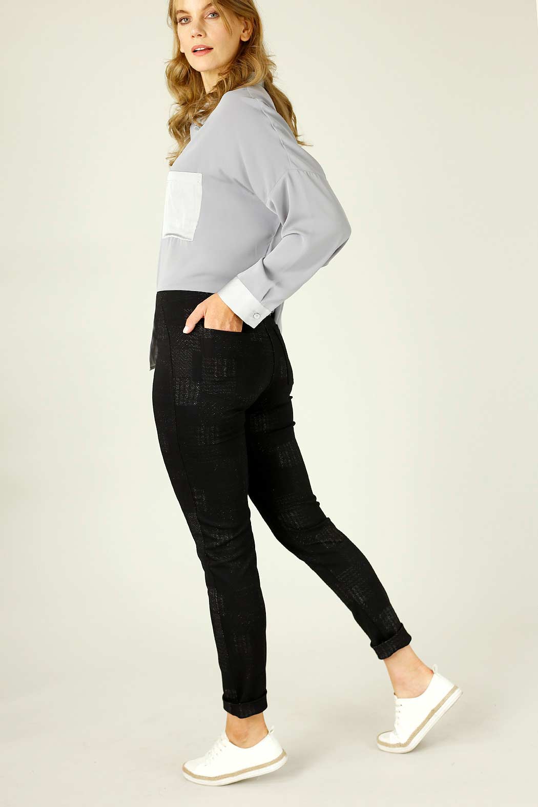 Black Jacquard Ponte Panel Pant - SALE