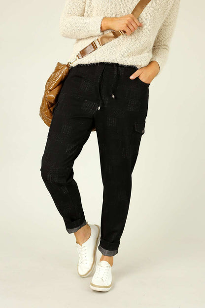 Black Jacquard Ponte Cargo Jogger