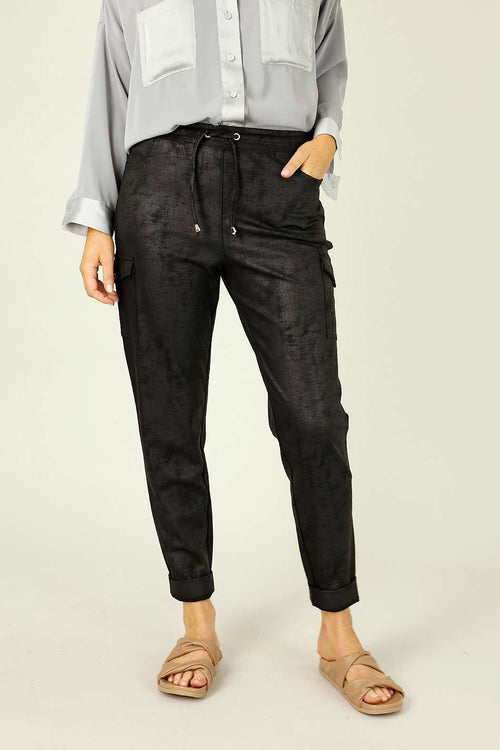 Black Leatherette Cargo Jogger