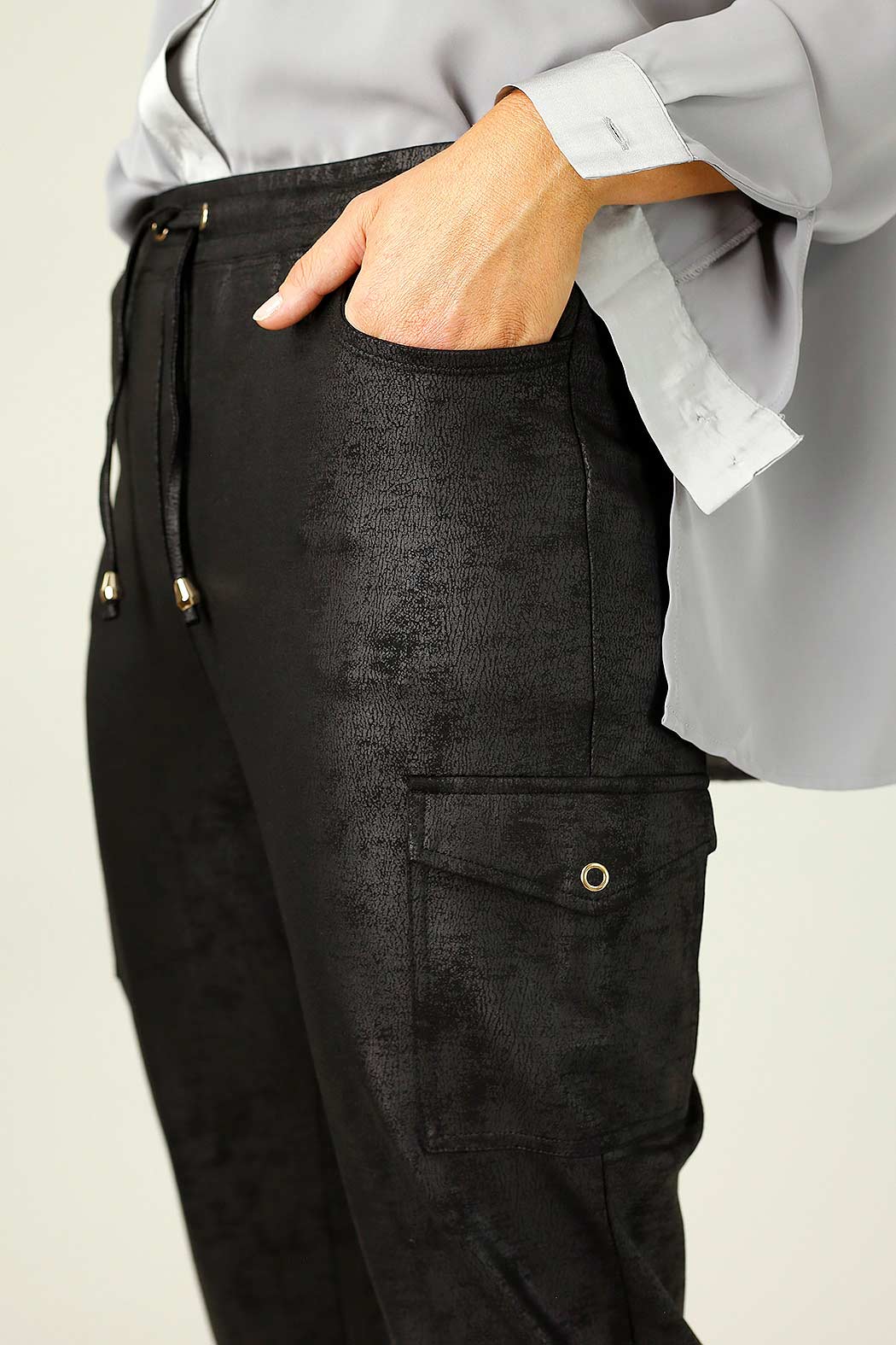 Black Leatherette Cargo Jogger