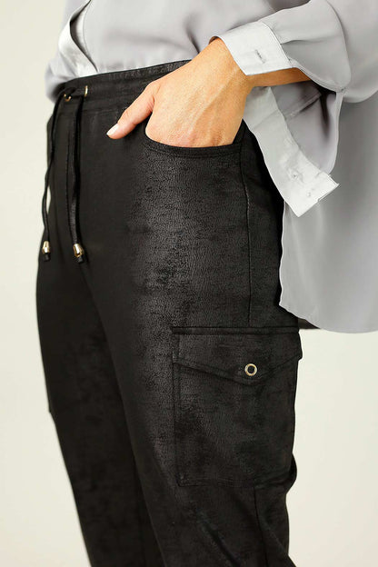 Black Leatherette Cargo Jogger