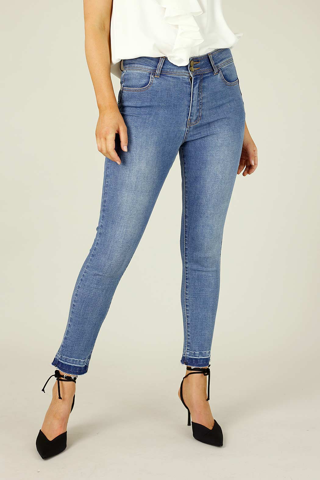 Chambray Raw Hem Booty Lift Jean - FINAL SALE