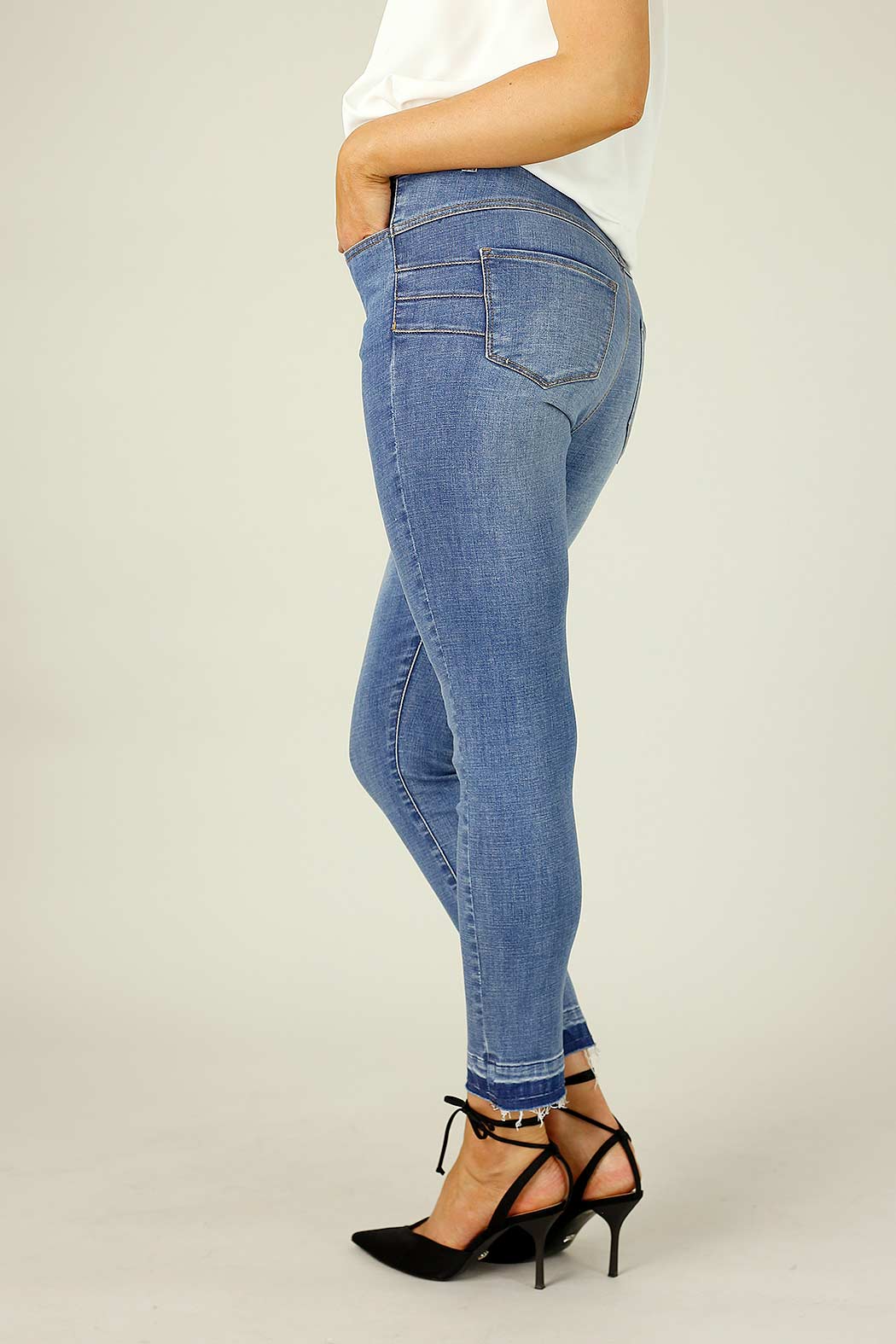 Chambray Raw Hem Booty Lift Jean - FINAL SALE