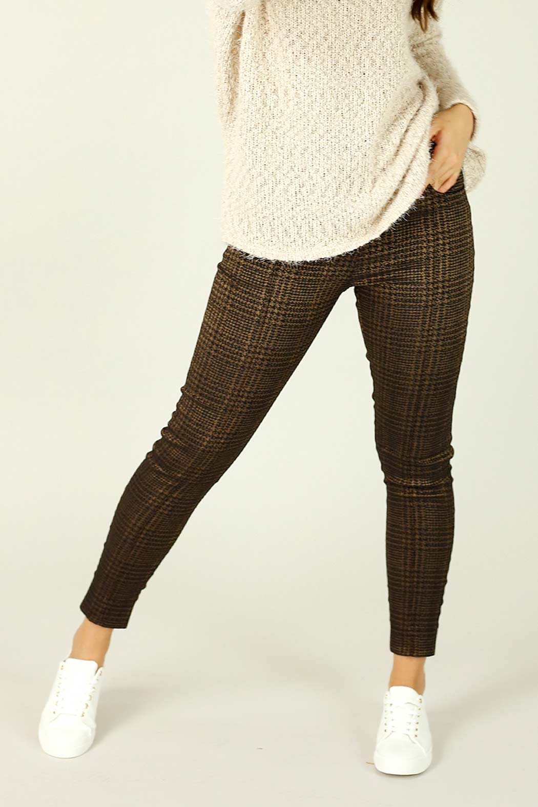 Bronze Check Bengaline Pintuck Jean