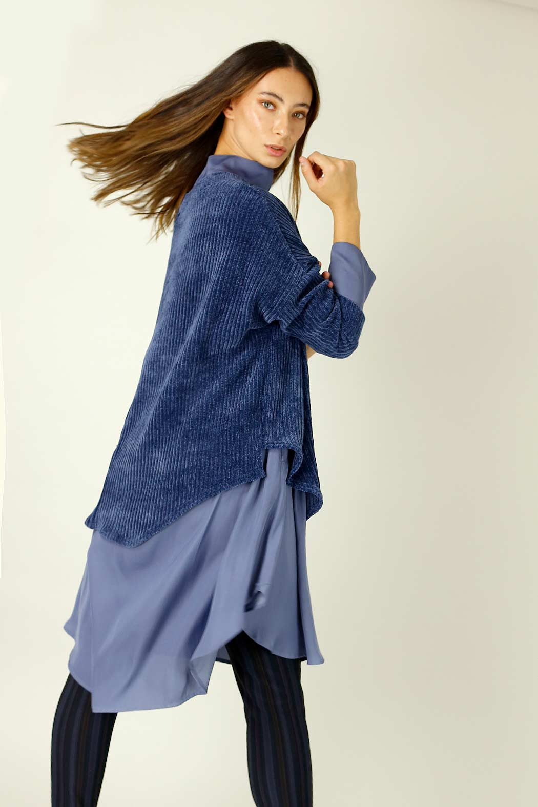 Blue Velour Vee Jumper - SALE
