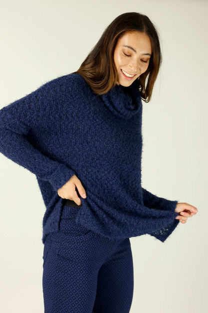 Blue Fluffy Turtle Neck Jumper