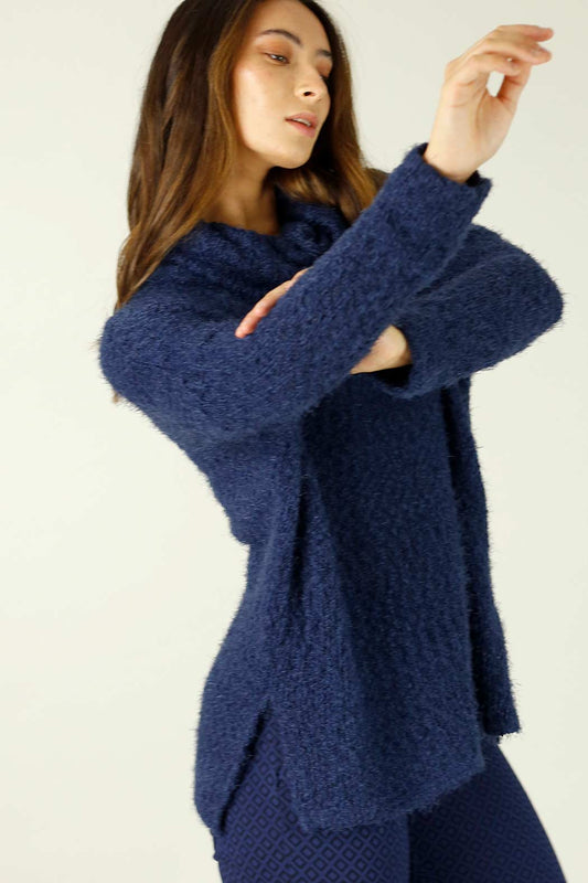 Blue Fluffy Turtle Neck Jumper