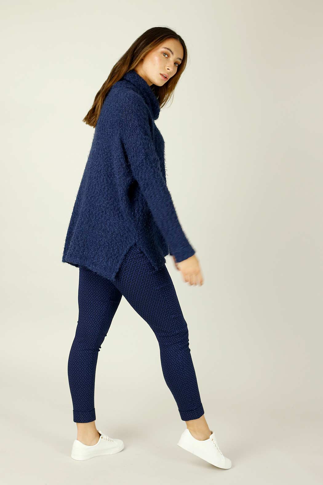 Blue Fluffy Turtle Neck Jumper