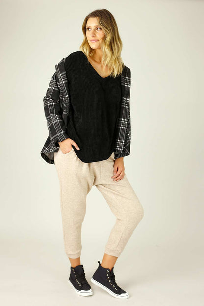 Black Velour Vee Jumper - SALE