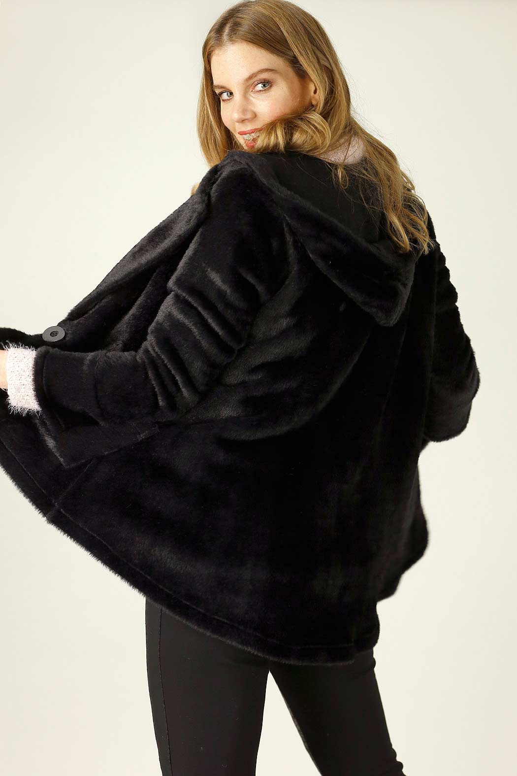 Black Faux Fur Swing Jacket - SALE
