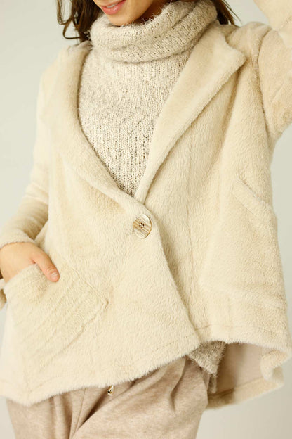 Beige Faux Fur Swing Jacket