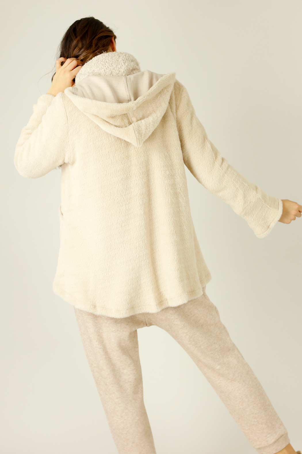 Beige Faux Fur Swing Jacket