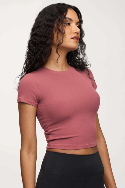 Sporty Rib Bra Tee | Mauve