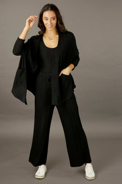 Black Rib Grandpa Cardigan