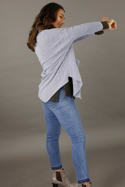 Blue Rib Grandpa Cardigan