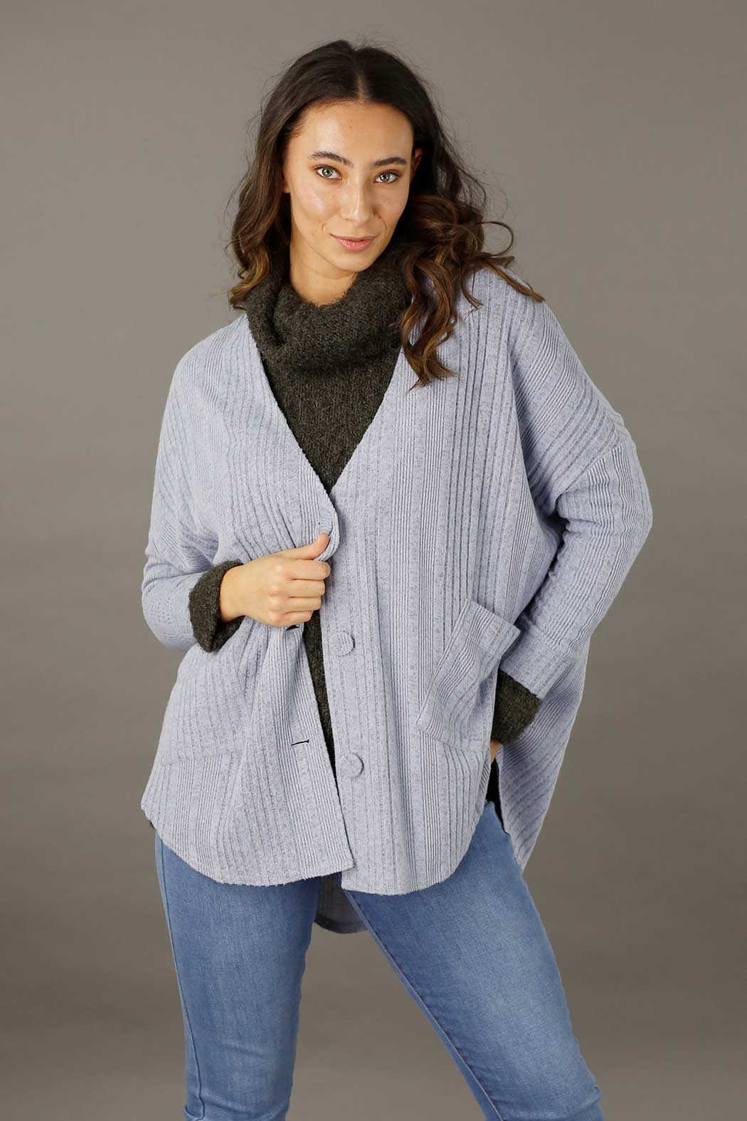 Blue Rib Grandpa Cardigan