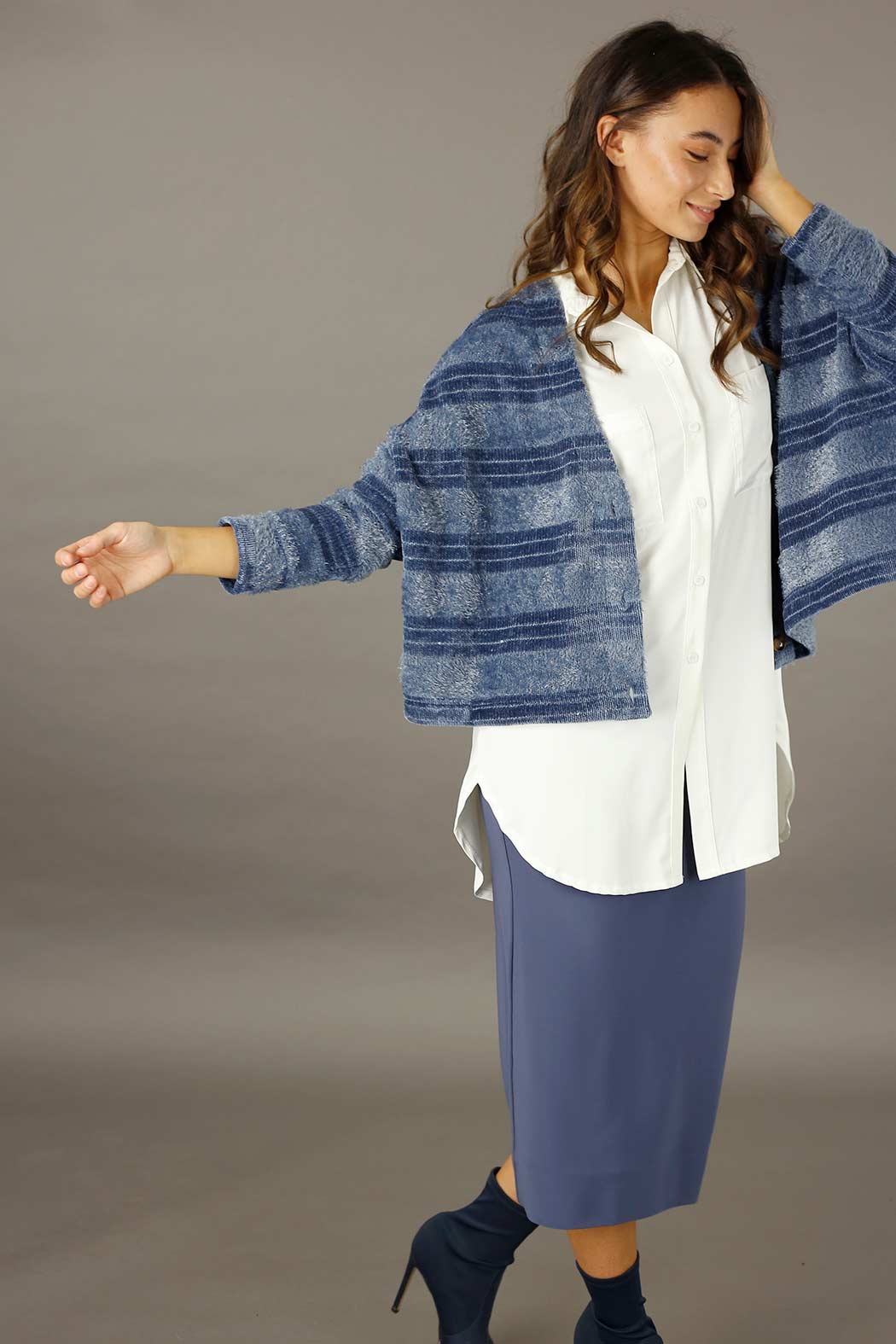 Chambray Fluffy Stripe Wonder Cardigan