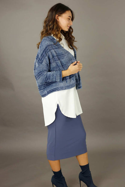 Chambray Fluffy Stripe Wonder Cardigan