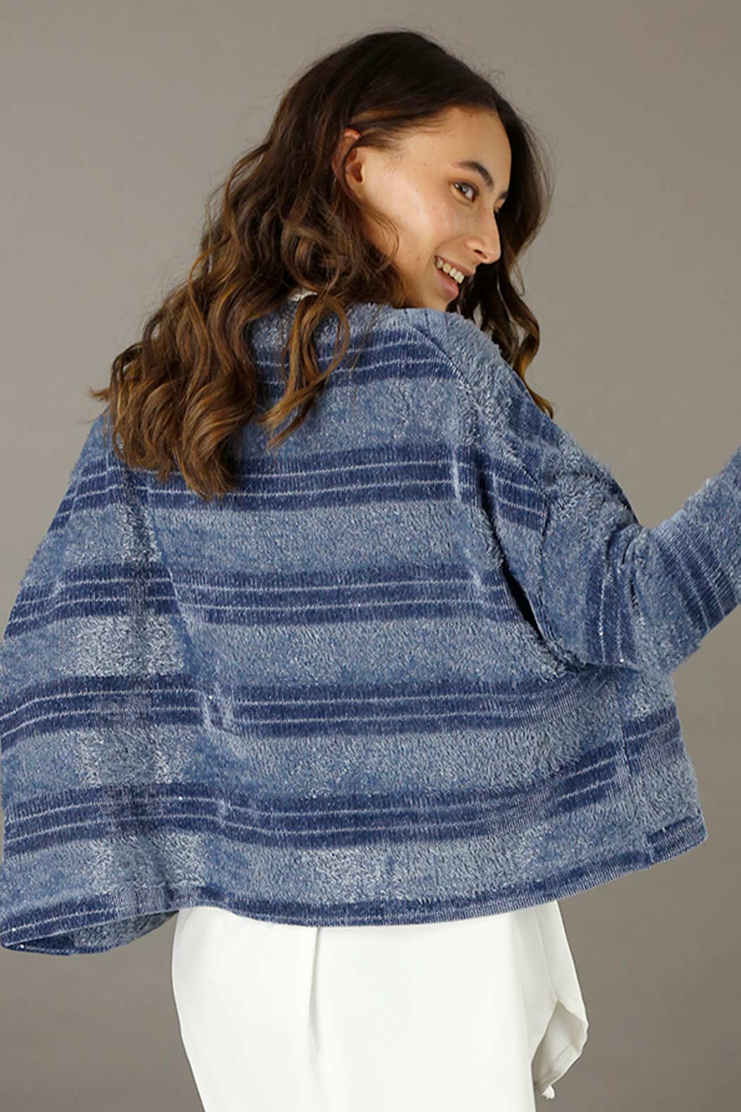 Chambray Fluffy Stripe Wonder Cardigan