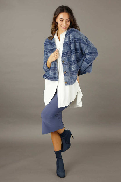Chambray Fluffy Stripe Wonder Cardigan