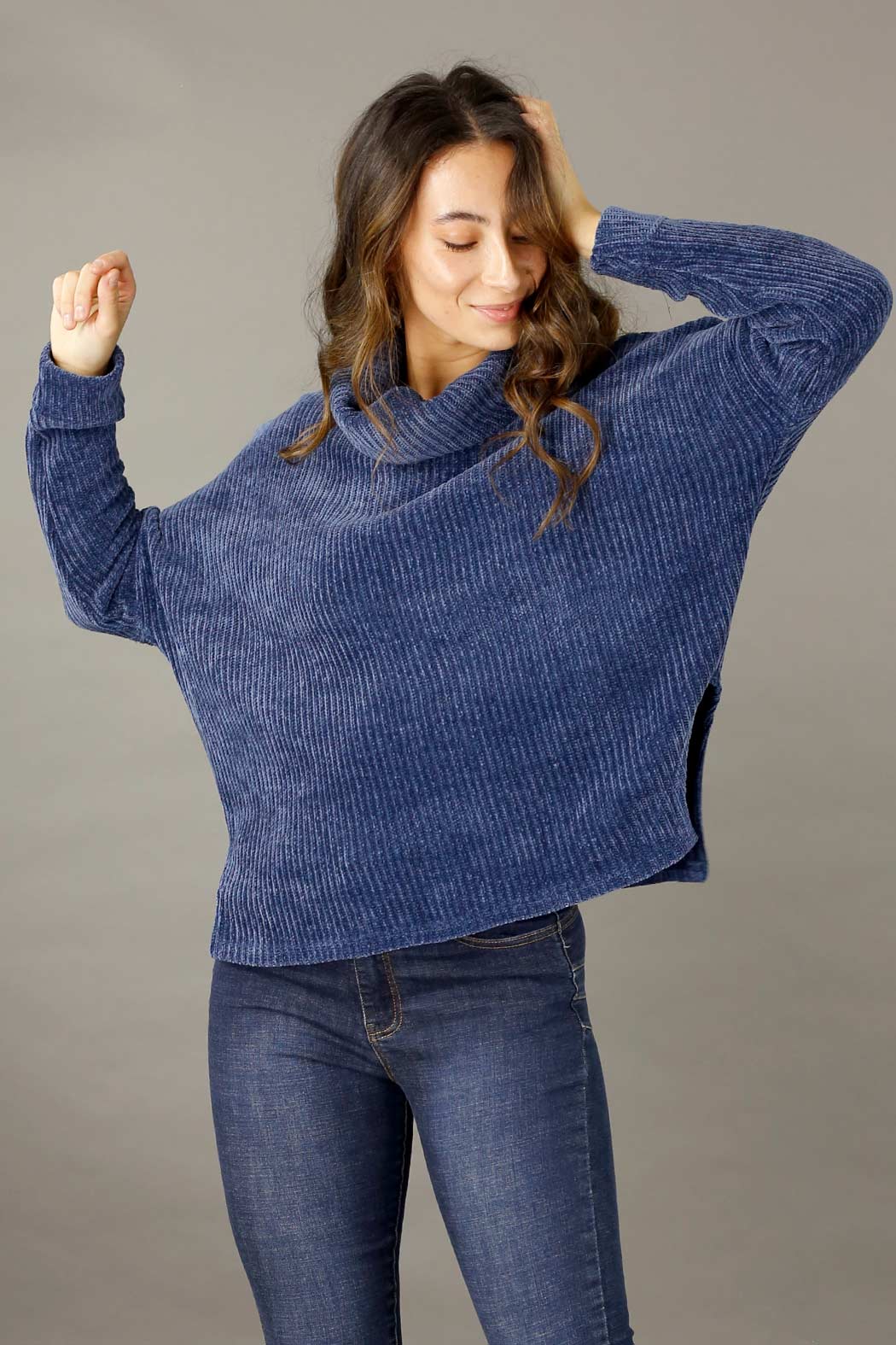 Blue Velour Turtle Neck - FINAL SALE