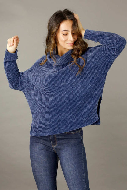 Blue Velour Turtle Neck - FINAL SALE