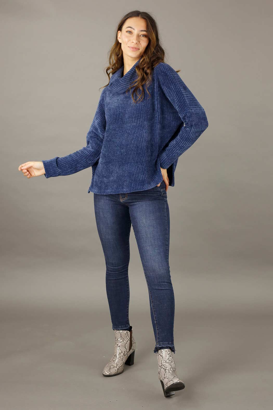 Blue Velour Turtle Neck - FINAL SALE