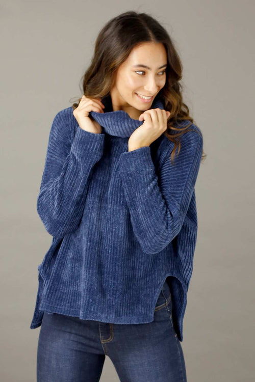 Blue Velour Turtle Neck - FINAL SALE