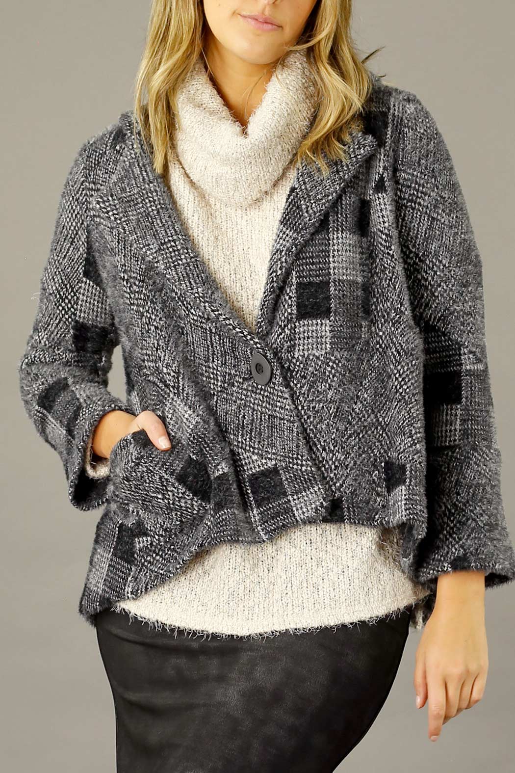 Charcoal Faux Fur Swing Jacket - FINALSALE
