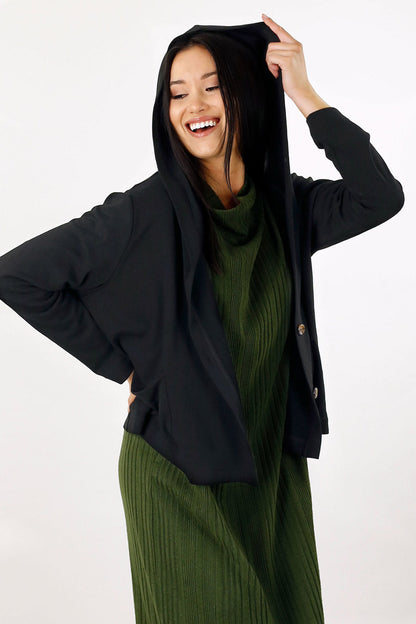 Black Snug Hooded Cardigan - SALE