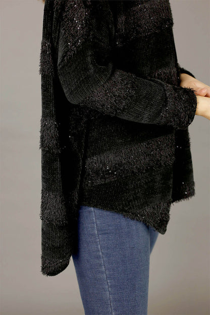 Black Fluffy Stripe Overtop