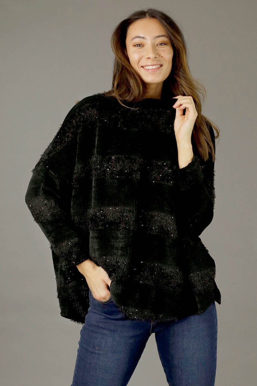 Black Fluffy Stripe Overtop