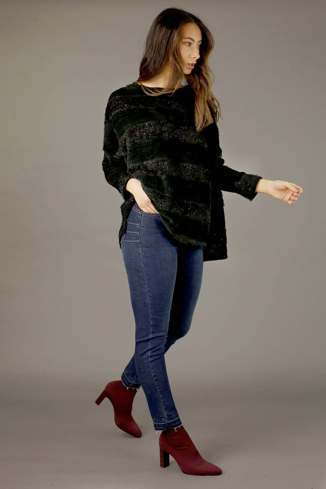 Black Fluffy Stripe Overtop