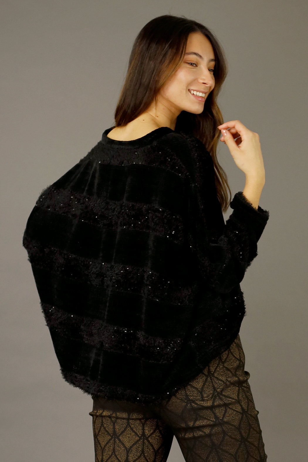 Black Fluffy Stripe Jumper - SALE