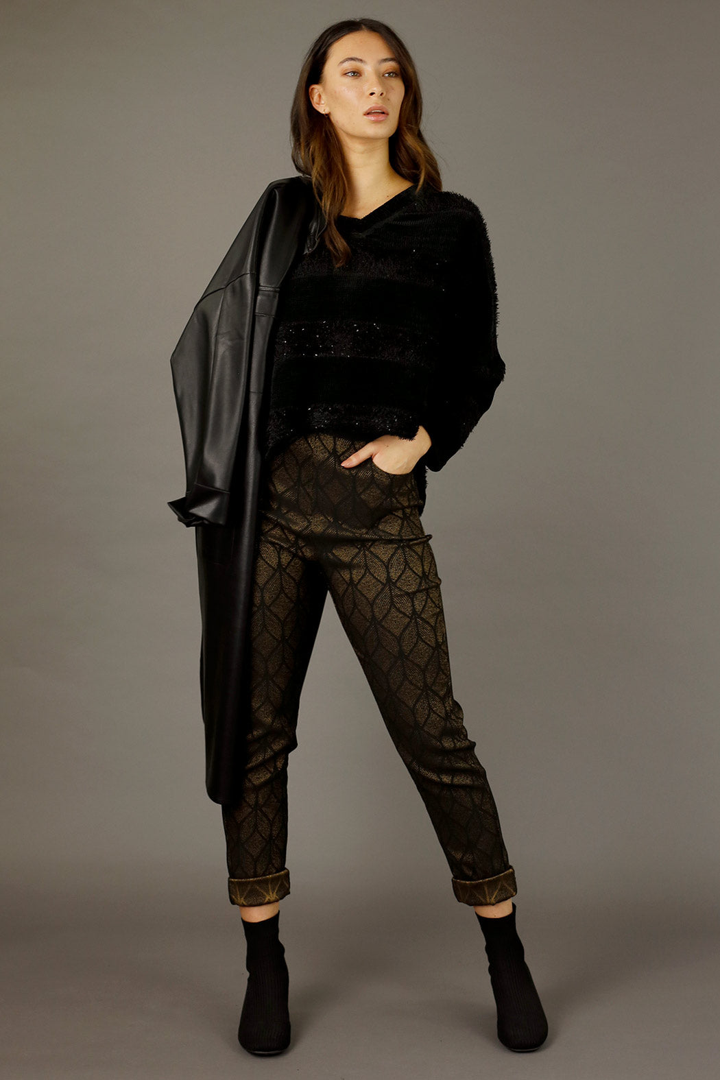 Black Fluffy Stripe Jumper - SALE