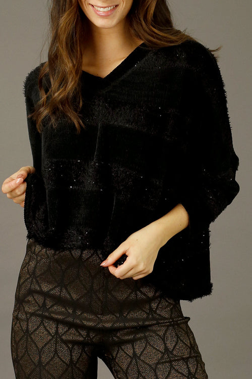 Black Fluffy Stripe Jumper - SALE