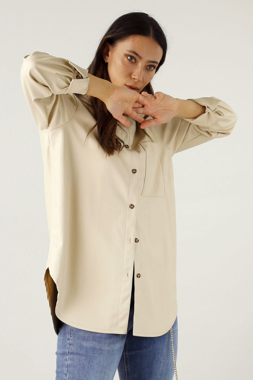 Beige Matrix Boyfriend Shirt - SALE