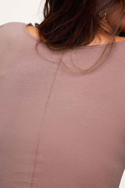 Slinky Jersey Boat Neck Long Sleeve Shirt | Cocoa