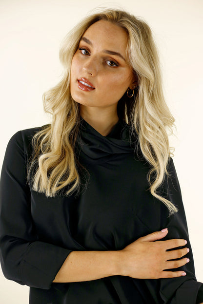 Black Soft Touch Drape Blouse - SALE