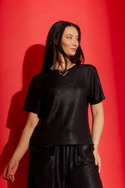 Black Sparkle Crew Tee