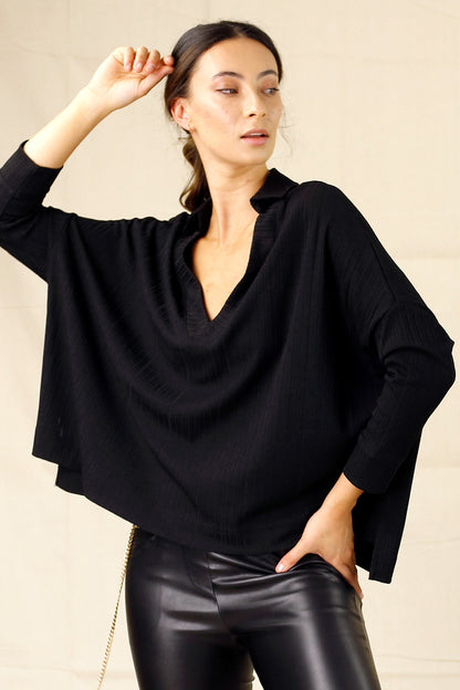 Black Shan Rib Pullover - SALE
