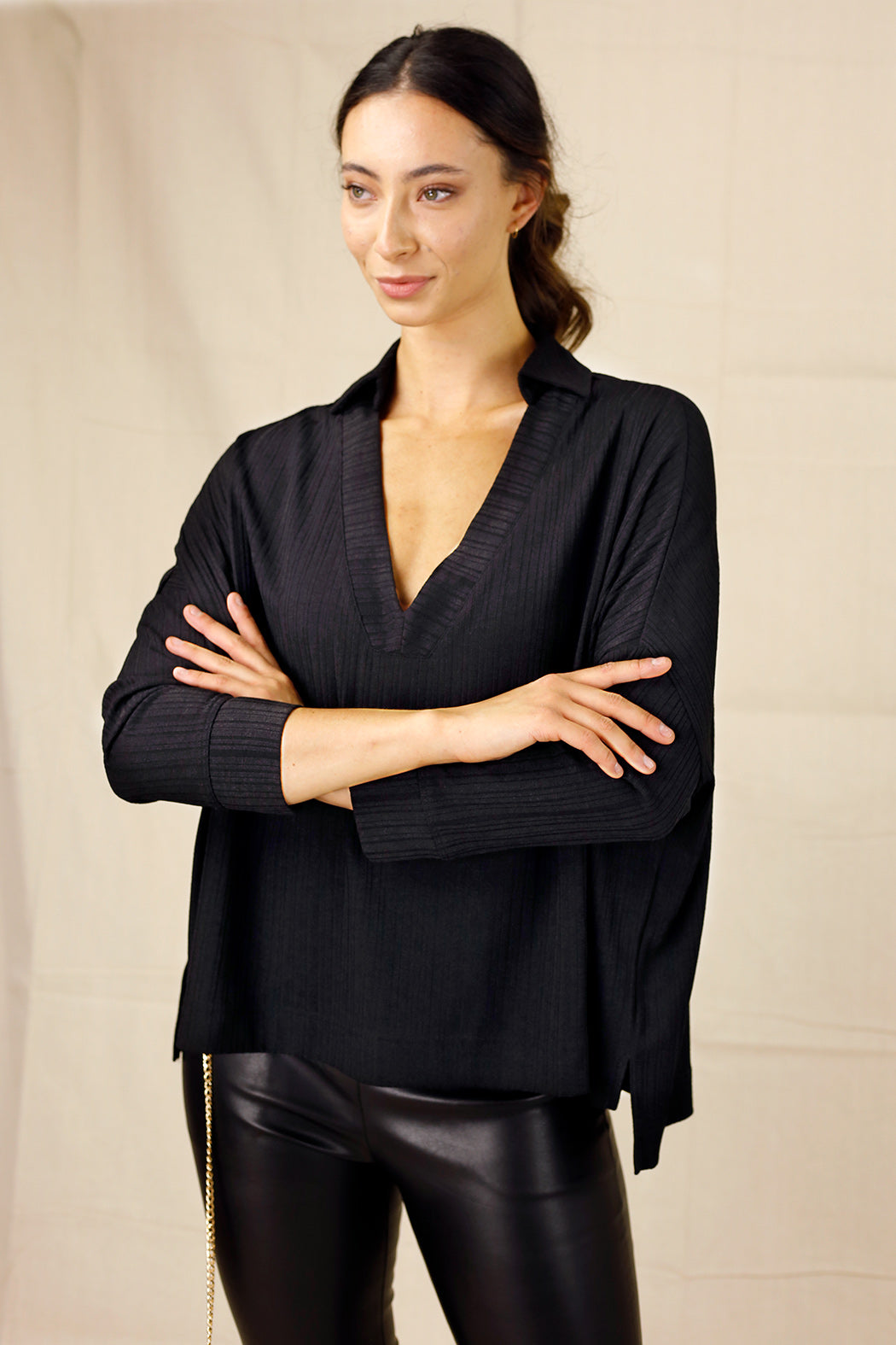 Black Shan Rib Pullover - SALE