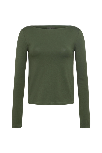 Slinky Jersey Boat Neck Long Sleeve Shirt | Darkest Olive
