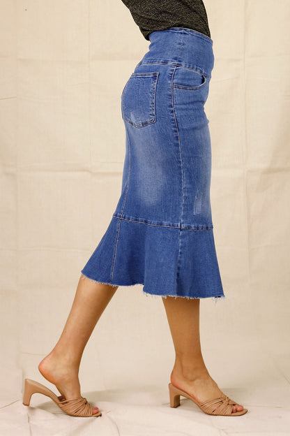Chambray Denim Flounce Skirt - SALE