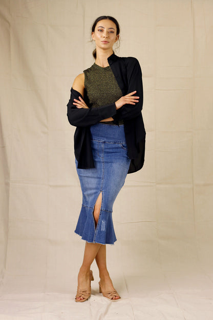 Chambray Denim Flounce Skirt - SALE