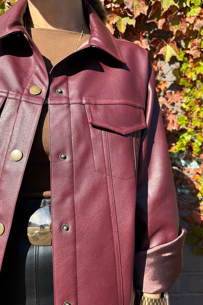 Burgundy Faux Leather Vintage Jacket