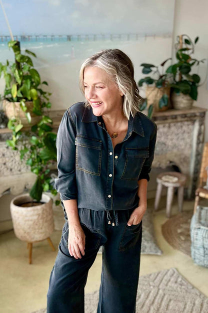 Black Washed Tencel Cargo Shirt