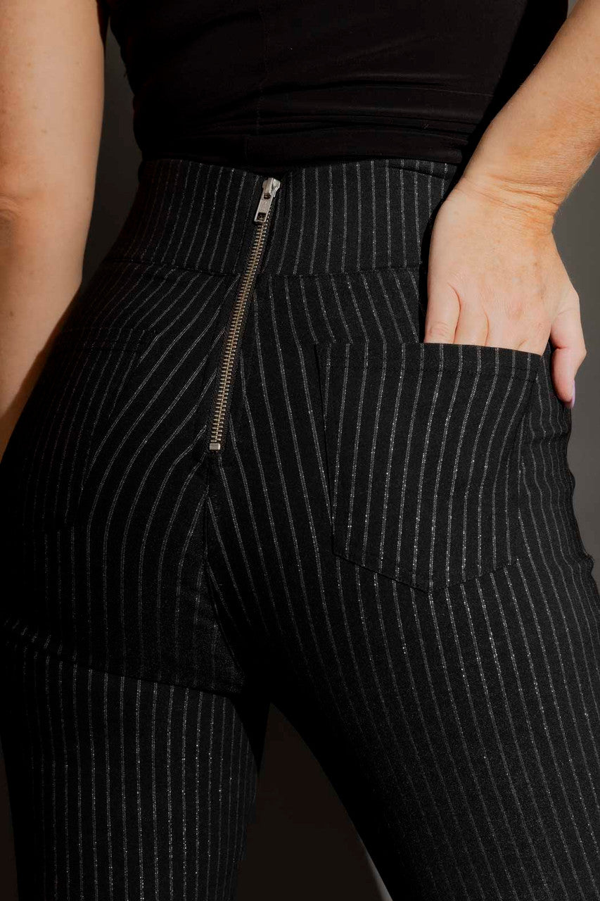 Black Stripe Lurex Zip Pants Black Stripe