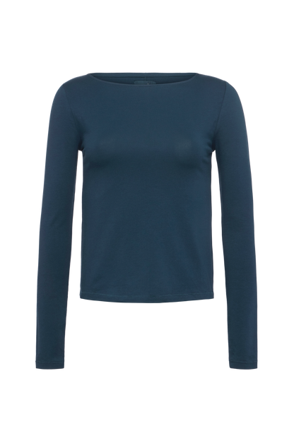 Slinky Jersey Boat Neck Long Sleeve Shirt | Navy