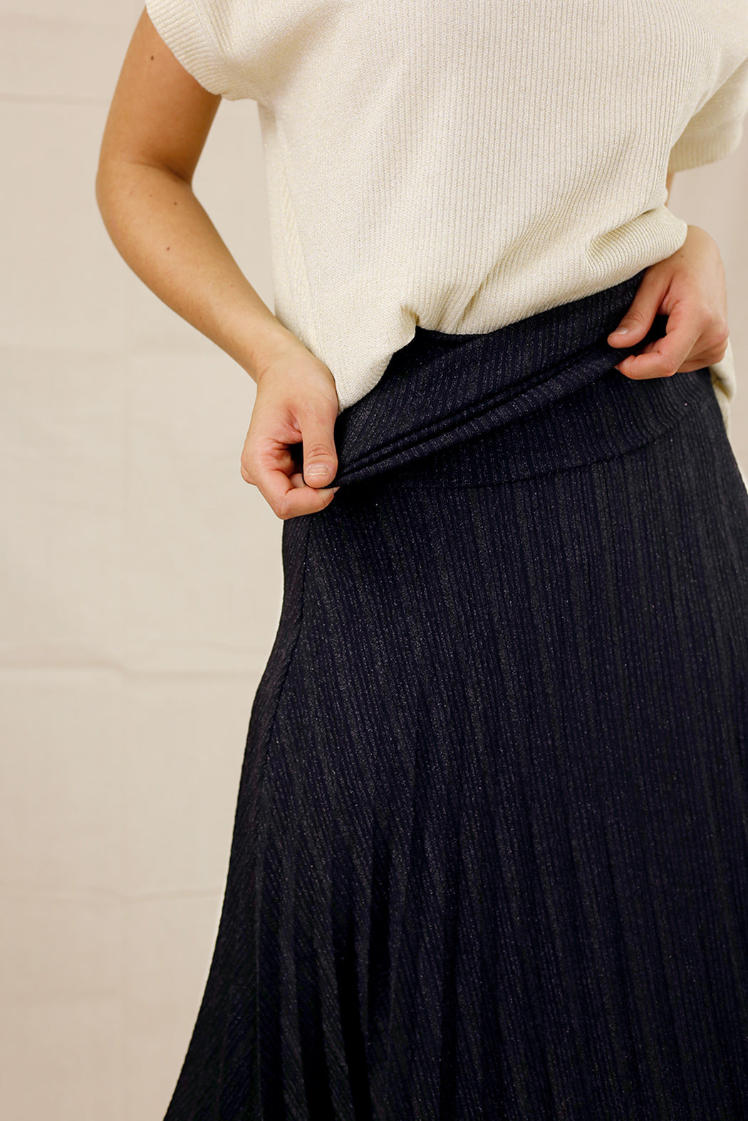 Black Lurex Pleat Skirt - SALE